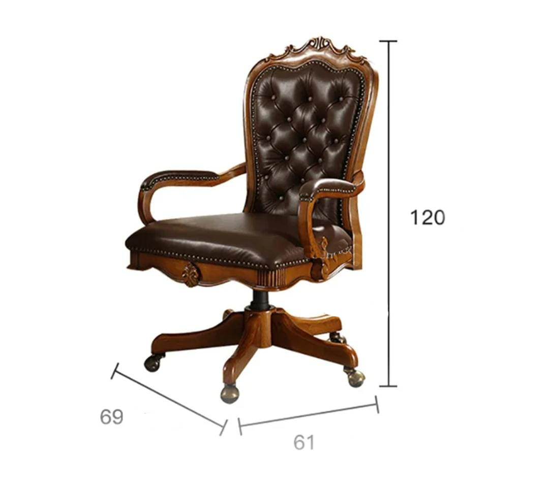 كرسي مكتب ملكي من الجلد والخشب