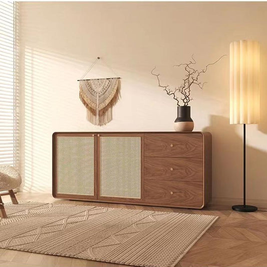 طاولة بوفيه مع رفوف من خشب الروطان