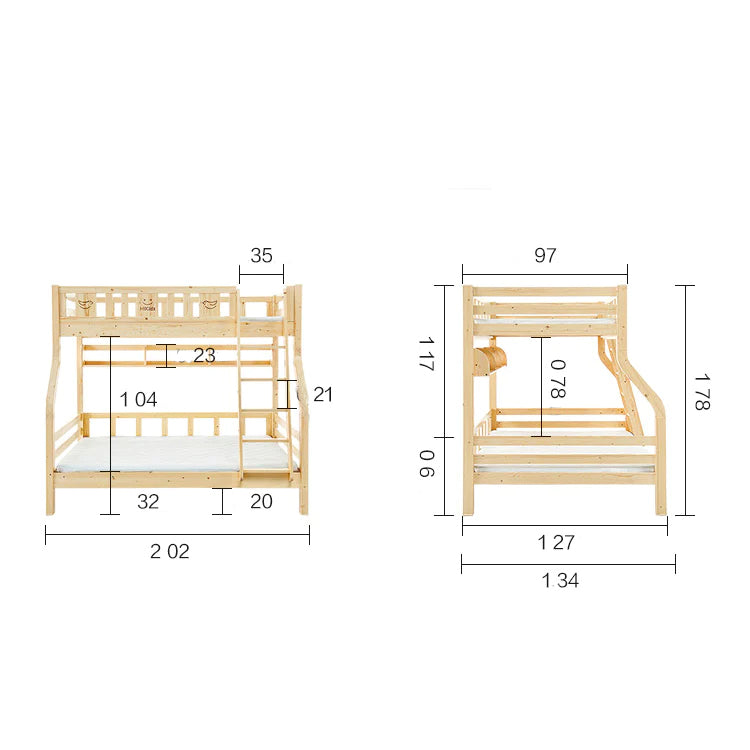 سرير أطفال بطابقين باللون الخشبي