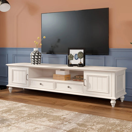 طاولة تلفاز ابيض بتصميم كلاسيكي