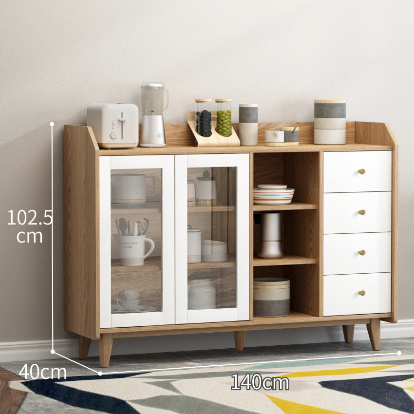 طاولة بوفيه مع رفوف تخزين وادراج باللون الخشبي في ابيض بمقاس العمق 40 في العرض 140 في الارتفاع 102.5سم من خامات خشب طبيعي اونلاين من منصة بيوت | beyooot