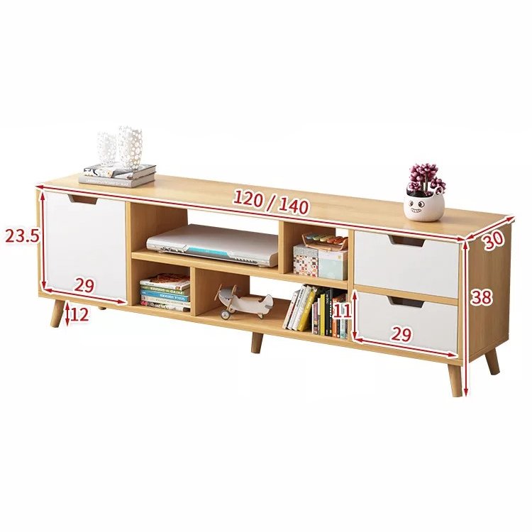 طاولة تلفاز بأرجل خشبي بارفف و ادرج