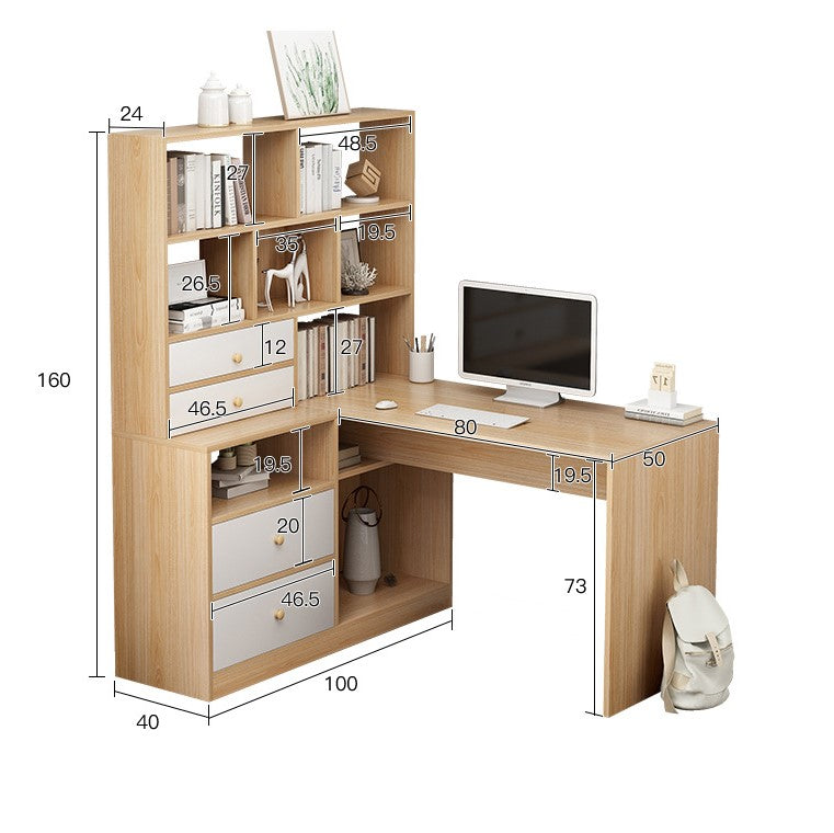 مكتب كمبيوتر خشبي بخزانة كتب