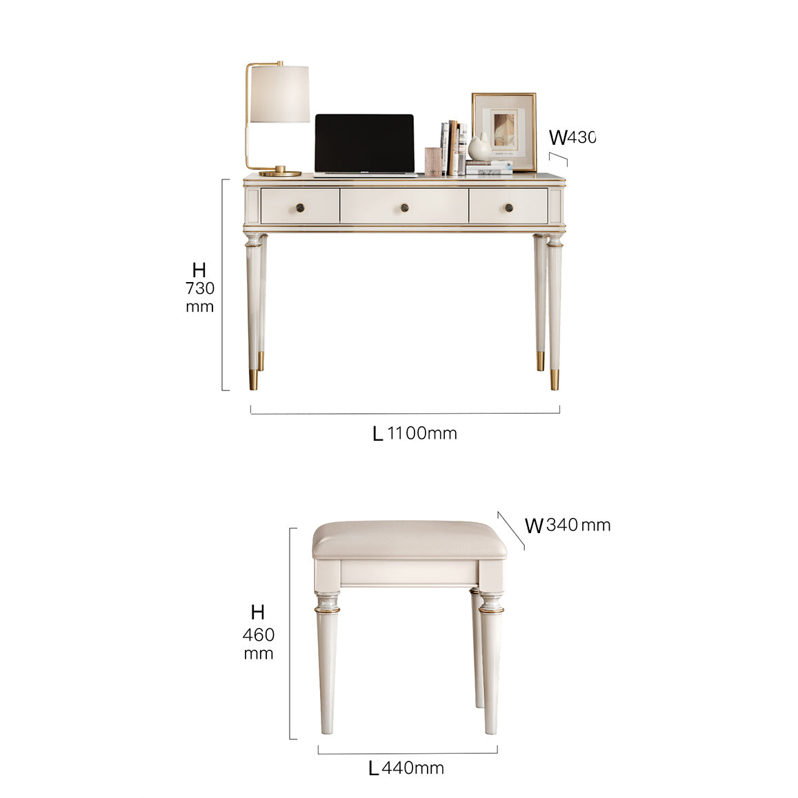 اشتري الان تسريحة غرفة مع مقعد بتصميم كلاسيكي فاخر | بيوت