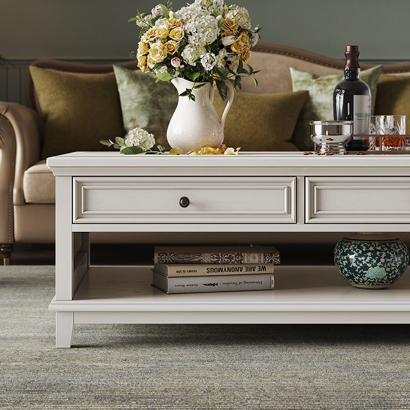 طاولة قهوة خشبي ابيض بتصميم كلاسيكي