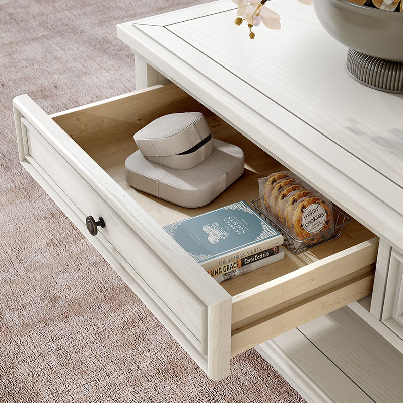 طاولة قهوة خشبي ابيض بتصميم كلاسيكي