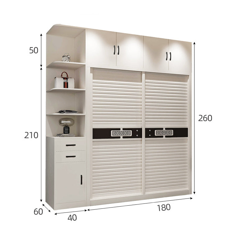 غرفة نوم مكونة من دولاب وسرير وكمودينة