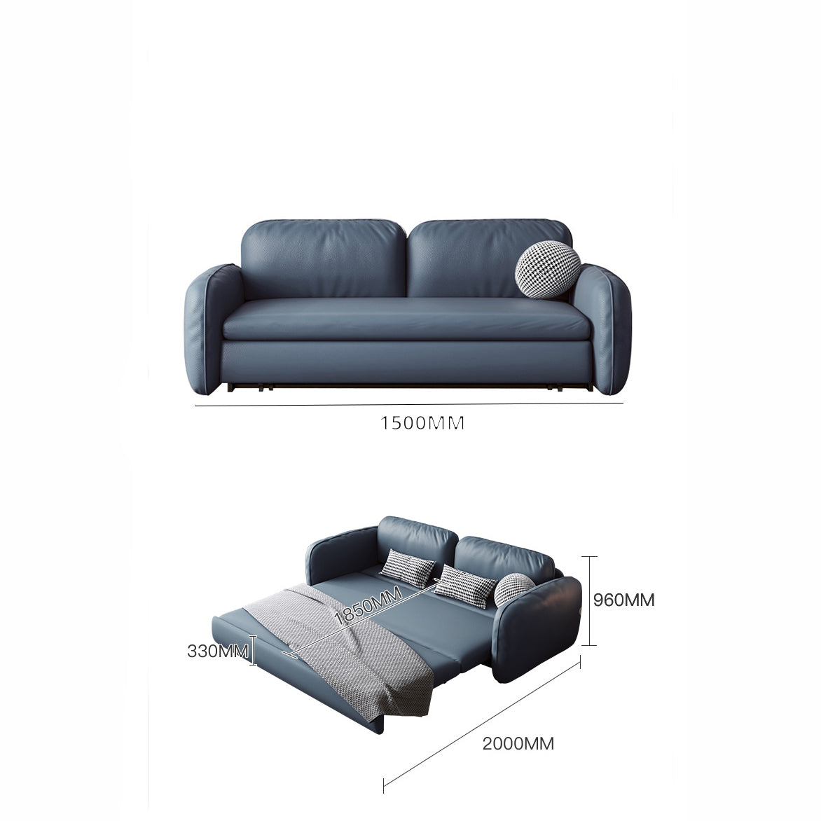 متوفر الأن كنبة سرير من الجلد باللون الأزرق اونلاين | بيوت