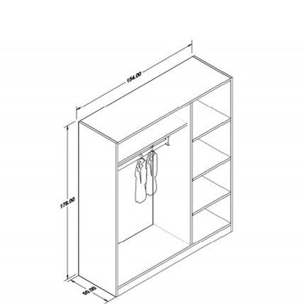 دولاب لخزانة اليمنى بها 3 أرفف الخزانة اليسرى بها رف علوي و علاقة ملابس