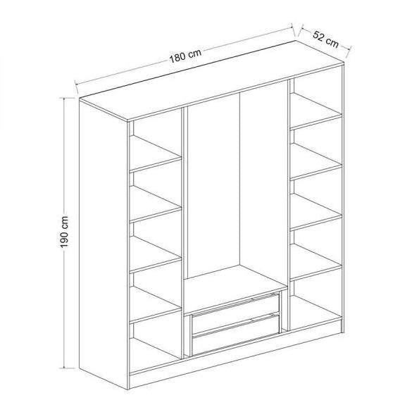 دولاب من 5 أرفف من جهتي الدولاب + علاقة ملابس و درجين