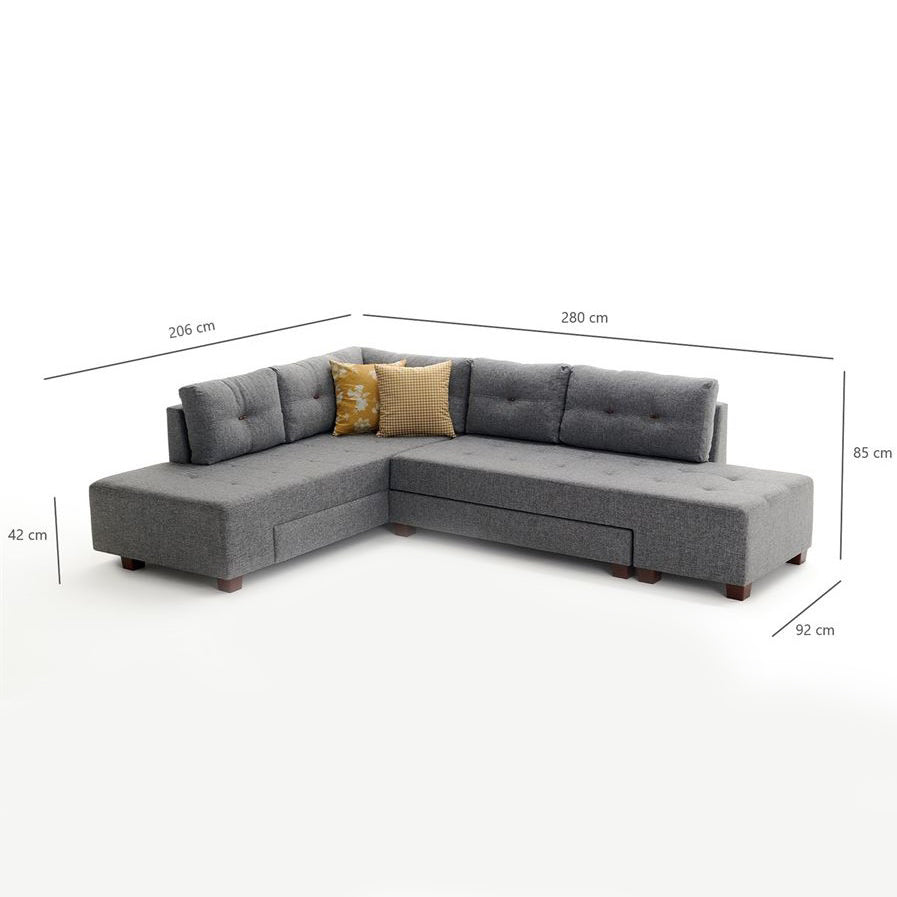 تسوق الان كنب زاوية قابله للطي باللون الرمادي اونلاين | بيوت