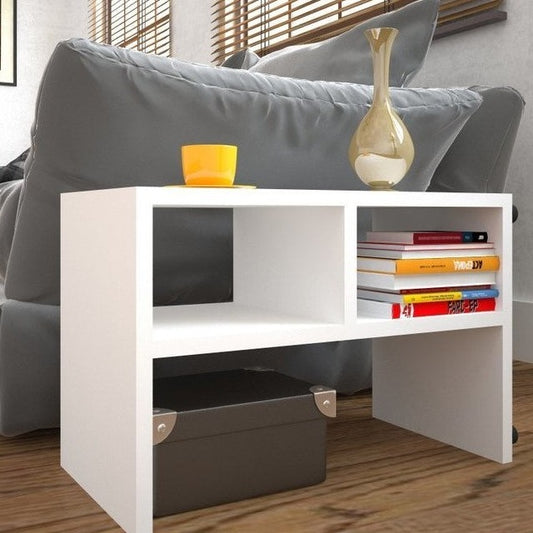 طاولة جانبية مزودة برفين و قابلة للاستخدام بشكل رأسي او افقي