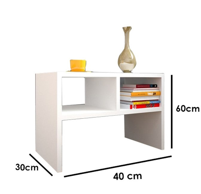 طاولة جانبية مزودة برفين و قابلة للاستخدام بشكل رأسي او افقي