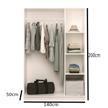 دولاب أبيض ب 4 أرفف و علاقة ملابس مفتوحه