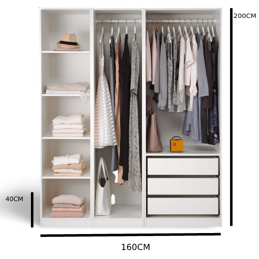 دولاب مفتوح ب 3 ادرج و ارفف