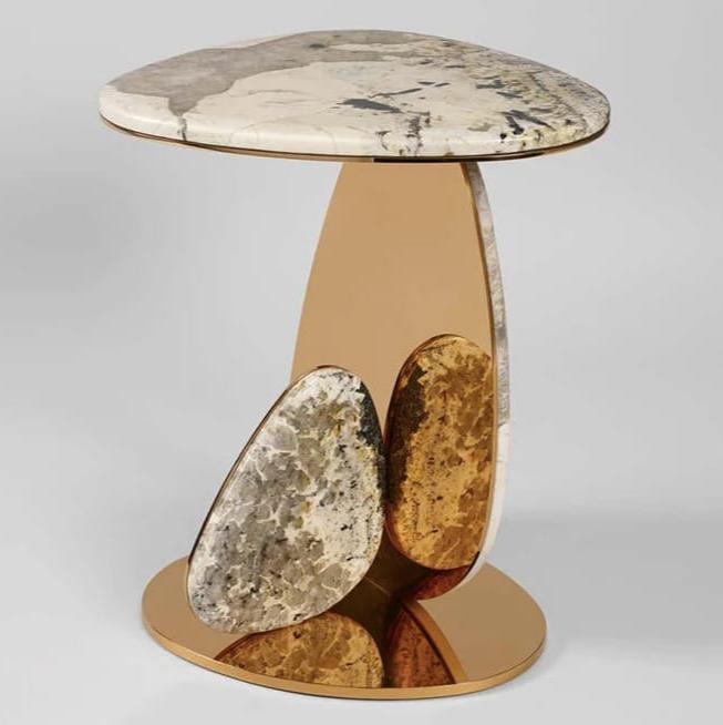 Golden Marble Accent Side Table