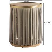 Indian ash side table with gray leather fringe