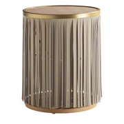 Indian ash side table with gray leather fringe