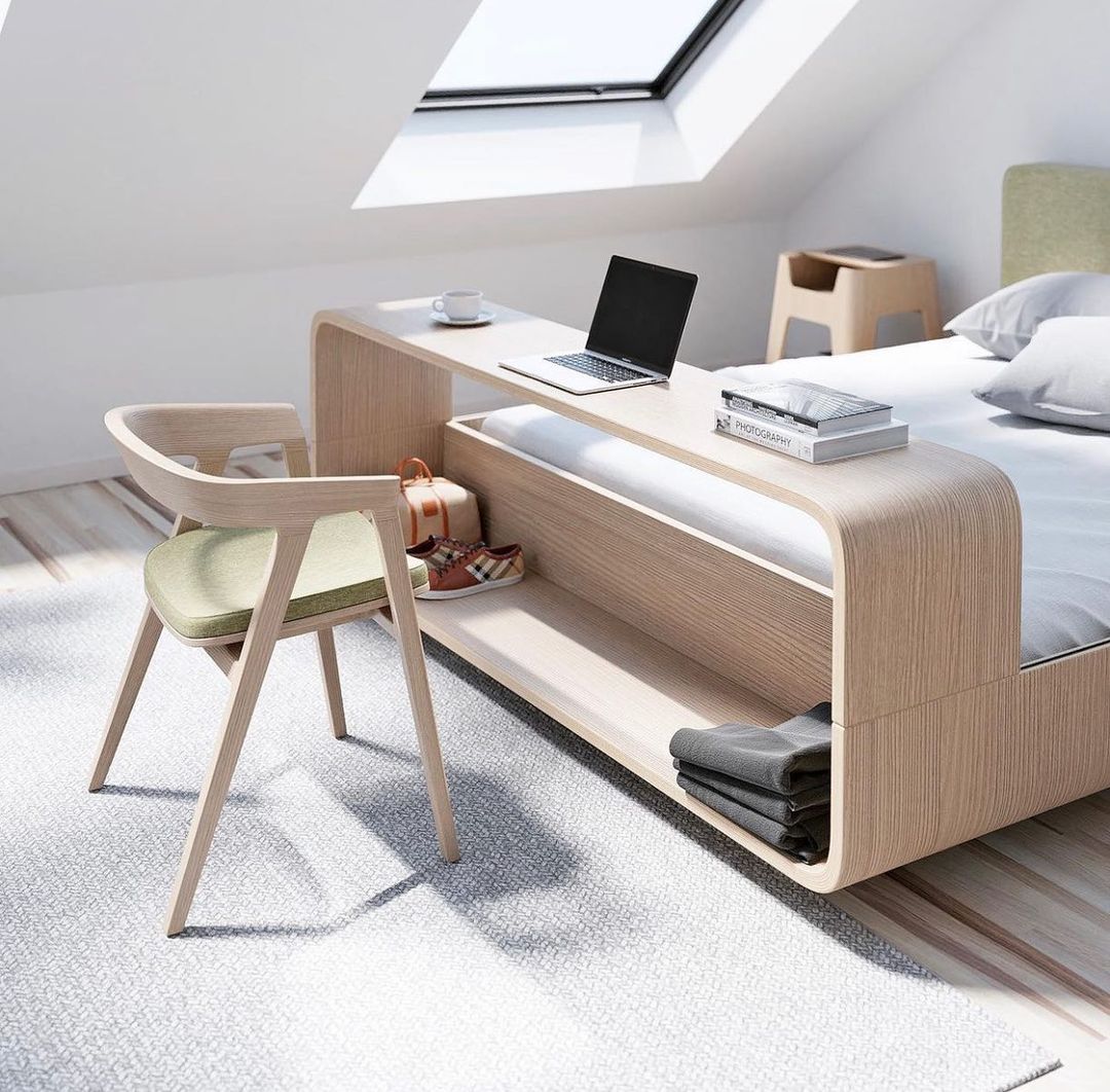 سرير مودرن بطاولة متحركة بتصميم جديد مبتكر
