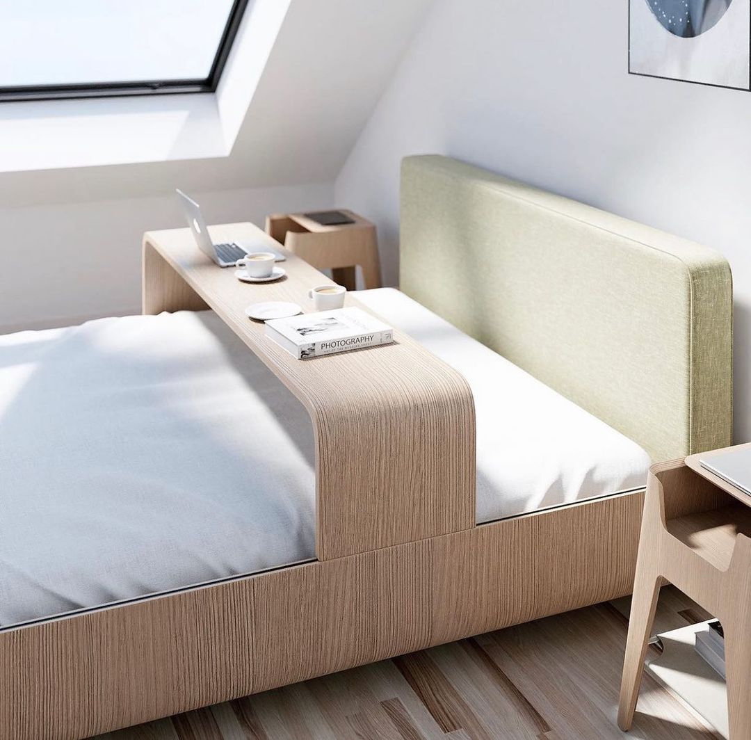 سرير مودرن بطاولة متحركة بتصميم جديد مبتكر