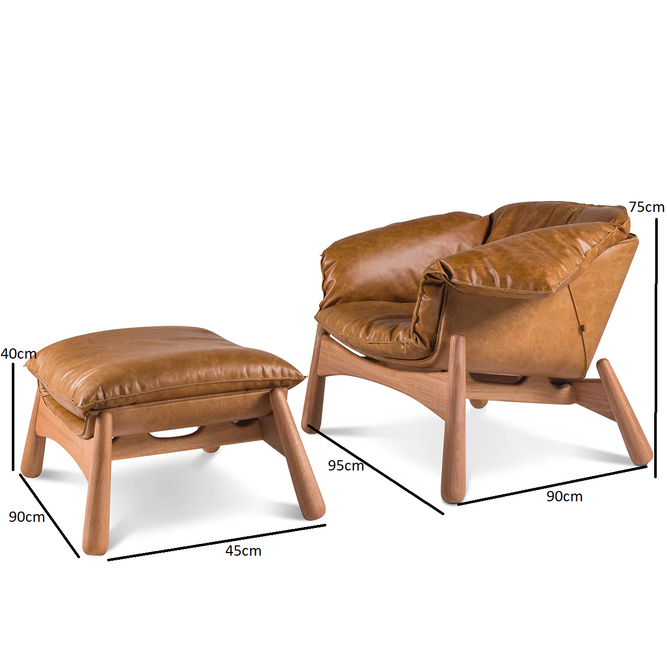 كرسي عصري بذراعين وجلد طبيعي مع مسند للقدمين