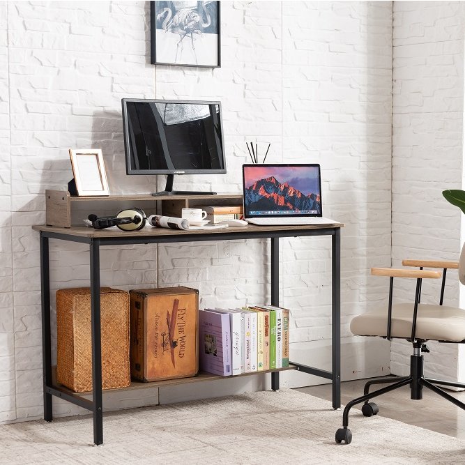 مكتب بسيط بارجل معدني و سطح خشبي