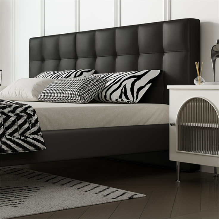 تصفح الان سرير نوم جلد كابتونية حديث باللون الأسود | بيوت