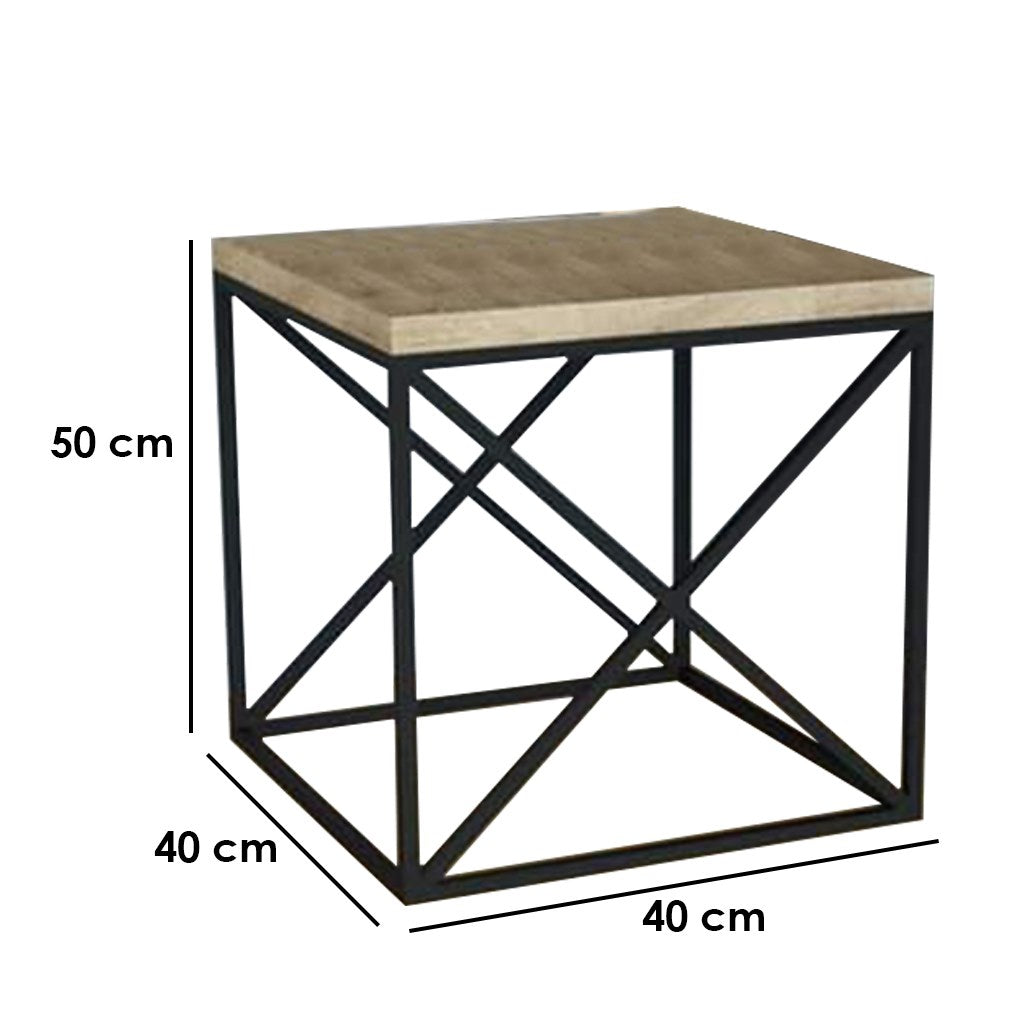 طاولة جانبية من معدن بسطح خشبي